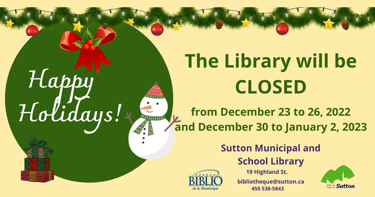 Municipal and School Library Closed for Christmas and New Year s