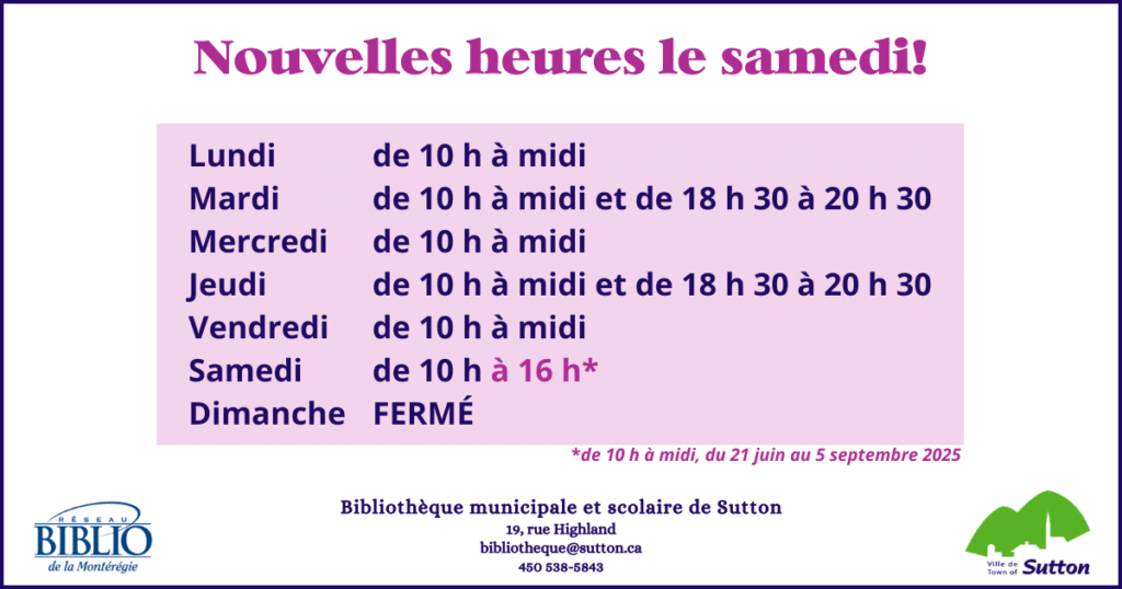 nouvel horaire bibliothèque mars25 FR